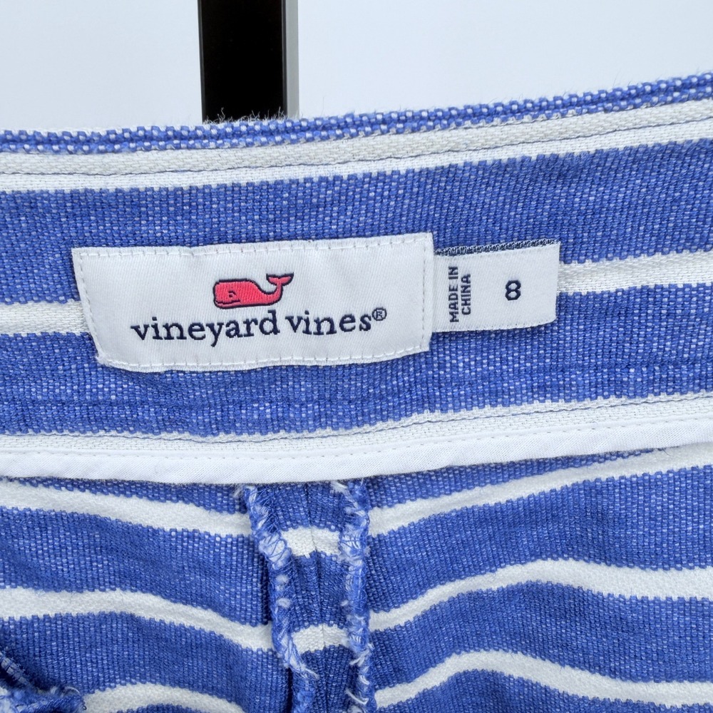 Vineyard Vines Linen Blend Shorts Size 8 Nautical Striped Pleated Preppy - Picture 6 of 8